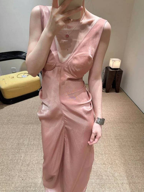 Vintage Mermaid V Neck Blush Pink Prom Dresses Long Party Dress 22th Birthday Outfits Graduation Dress AU502