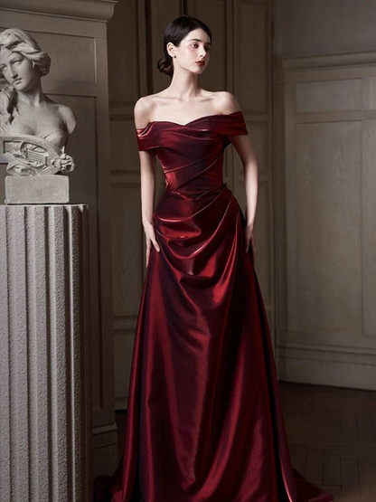 Classy Mermaid Off The Shoulder Burgundy Satin Long Prom Dresses Inspiration Prom Dress Senior Graduation Dress AU506