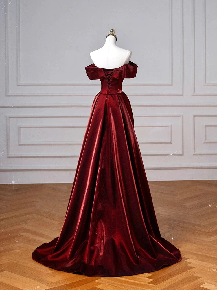 Classy Mermaid Off The Shoulder Burgundy Satin Long Prom Dresses Inspiration Prom Dress Senior Graduation Dress AU506