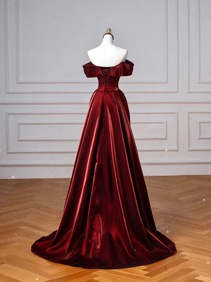 Classy Mermaid Off The Shoulder Burgundy Satin Long Prom Dresses Inspiration Prom Dress Senior Graduation Dress AU506
