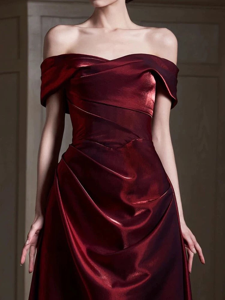 Classy Mermaid Off The Shoulder Burgundy Satin Long Prom Dresses Inspiration Prom Dress Senior Graduation Dress AU506