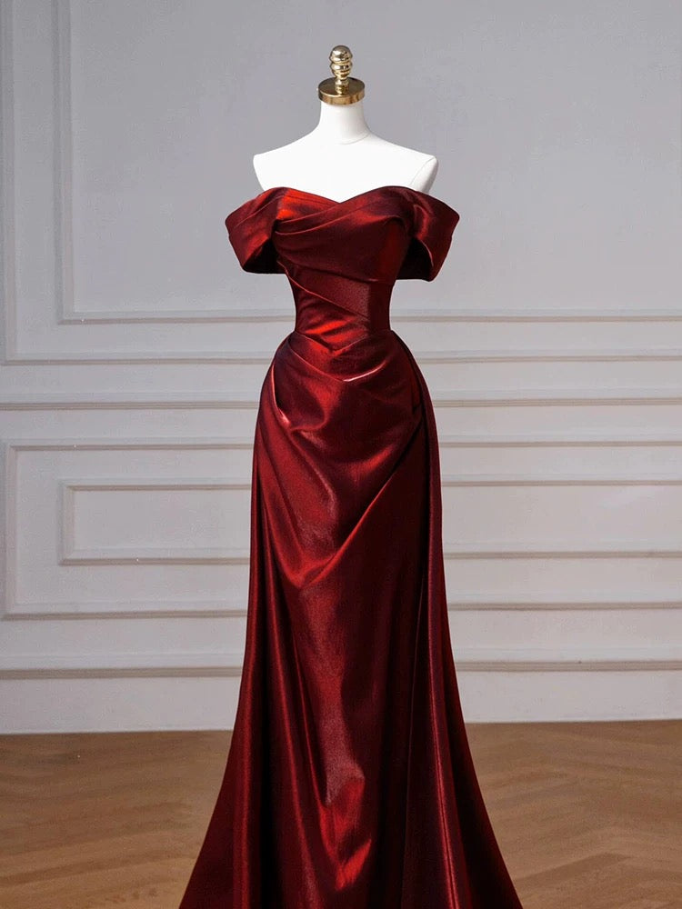 Classy Mermaid Off The Shoulder Burgundy Satin Long Prom Dresses Inspiration Prom Dress Senior Graduation Dress AU506