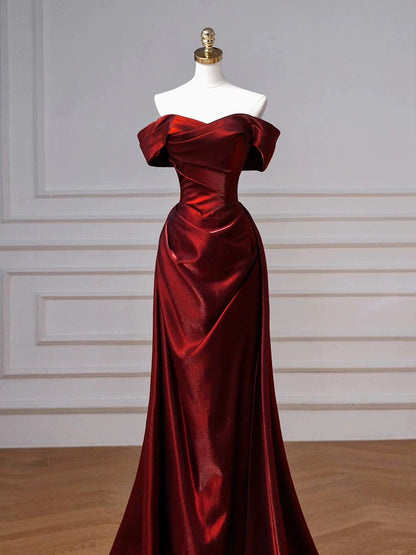 Classy Mermaid Off The Shoulder Burgundy Satin Long Prom Dresses Inspiration Prom Dress Senior Graduation Dress AU506