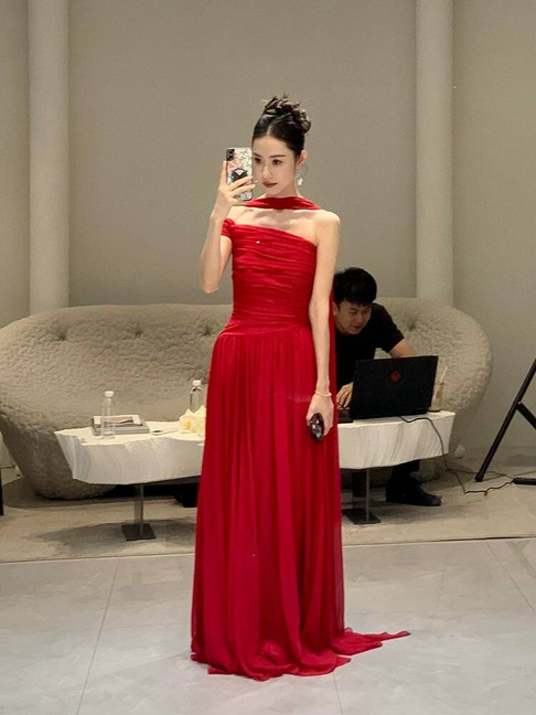 Vintage A line One Shoulder Red Chiffon Long Prom Dresses Party Dress 16th Birthday Outfits Senior Graduation Dress AU507