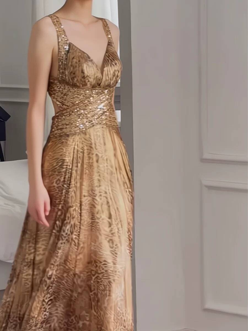 Vintage A line Sweetheart Gold Satin Backless Long Prom Dresses Party Dress 16th Birthday Outfits Senior Graduation Dress AU512