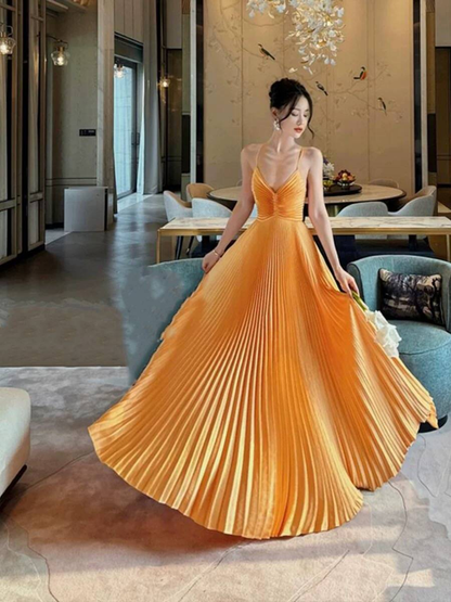 Elegant A Line Spaghetti Straps Orange Backless Satin Prom Dresses Party Dress 16th Birthday Outfits Senior Graduation Dress AU514