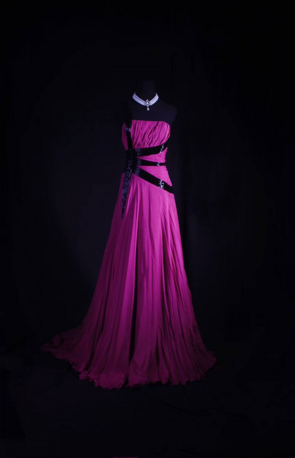 Elegant A line Strapless Grape Chiffon Floor Length Prom Dress Inspiration Long Prom Dresses AU521