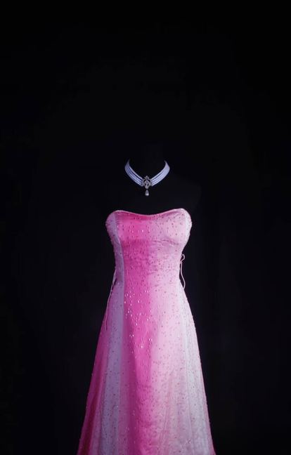 Retro A line Strapless Tulle Pink Ombre White Floor Length Prom Dress Inspiration Long Prom Dresses AU522