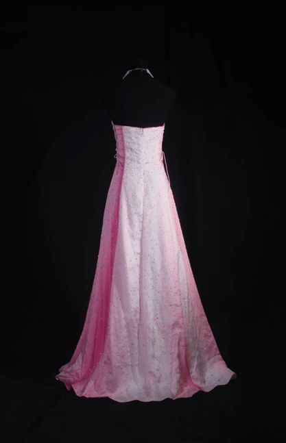 Retro A line Strapless Tulle Pink Ombre White Floor Length Prom Dress Inspiration Long Prom Dresses AU522