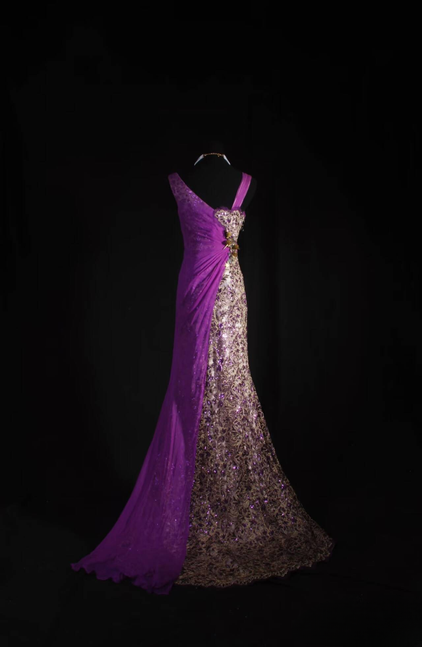 Vintage Mermaid V Neck Grape Chiffon Floor Length Prom Dress Beads Inspiration Long Prom Dresses AU527