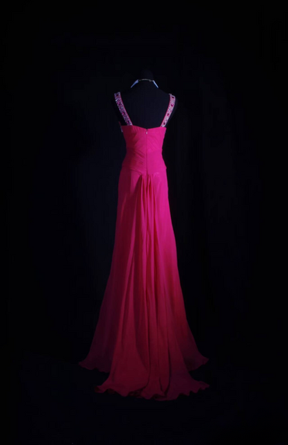 Classic Mermaid V Neckline Silver Beads Sequins Pink Chiffon Long Prom Dress Inspiration Party Senior Dance Prom Dresses AU539