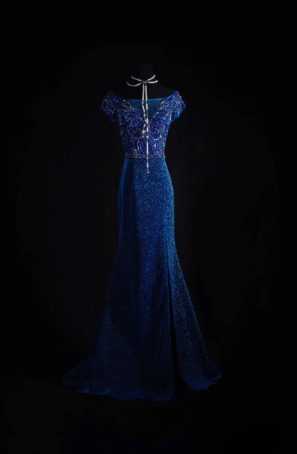Vintage Ballkleider 1950er Retro Classy Mermaid Bateau Pailletten Royal Blue Ballkleid Partykleid Abschlusskleid AU546