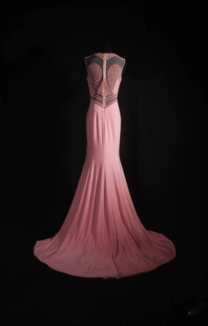 Vintage Mermaid Scoop Neck Pink Chiffon Beads Long Prom Dresses Party Dress Princess Graduation Outfits For Women AU547