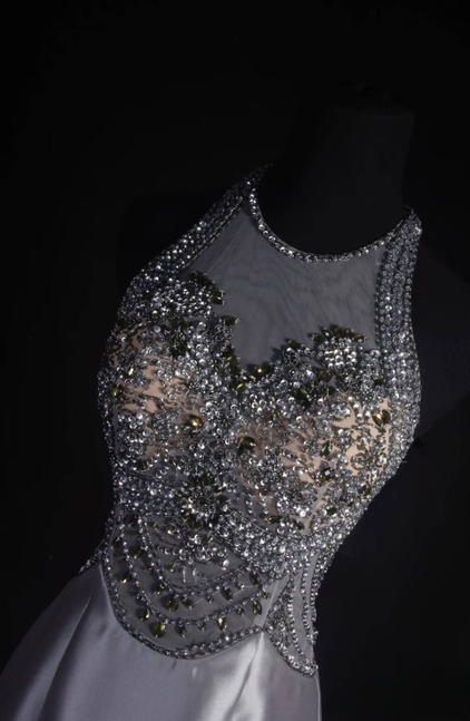 Vintage Mermaid Scoop Neck Gray Silver Beads Long Prom Dresses Party Dress Princess Graduation Outfits For Women AU548