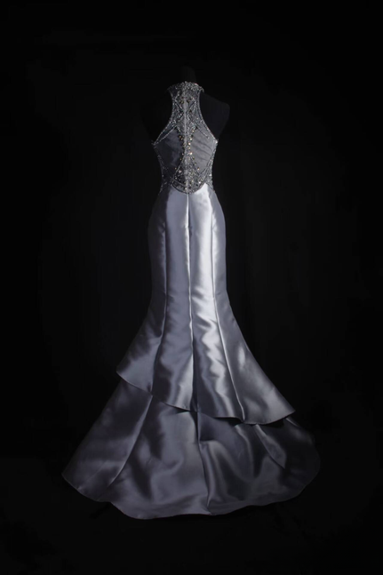 Vintage Mermaid Scoop Neck Gray Silver Beads Long Prom Dresses Party Dress Princess Graduation Outfits For Women AU548