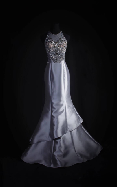 Vintage Mermaid Scoop Neck Gray Silver Beads Long Prom Dresses Party Dress Princess Graduation Outfits For Women AU548
