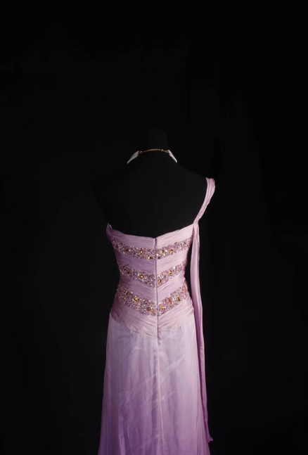Classic A Line One Shoulder Beads Ombre Lilac Chiffon Long Prom Dress Inspiration Party Senior Dance Prom Dresses AU550
