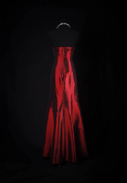 Classic Mermaid Strapless Beads Red Satin Long Prom Dress Inspiration Party Senior Dance Graduation Dresses AU553