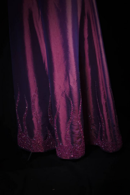 Vintage Prom Dresses 90s Purple Mermaid Strapless Beads Satin Long Party Dress Inspiration Senior Dance Graduation Dresses AU554
