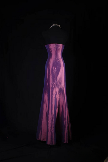 Vintage Prom Dresses 90s Purple Mermaid Strapless Beads Satin Long Party Dress Inspiration Senior Dance Graduation Dresses AU554