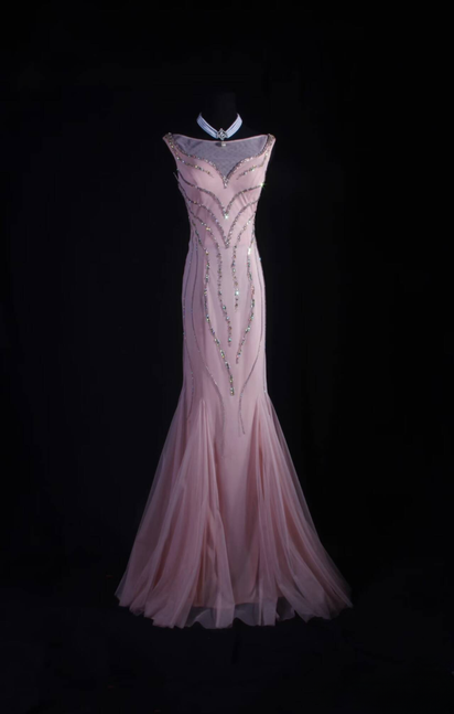Vintage Ballkleider 1950er Retro Classy Mermaid Bateau Pailletten Rosa Tüll Partykleid Abschlusskleid AU556