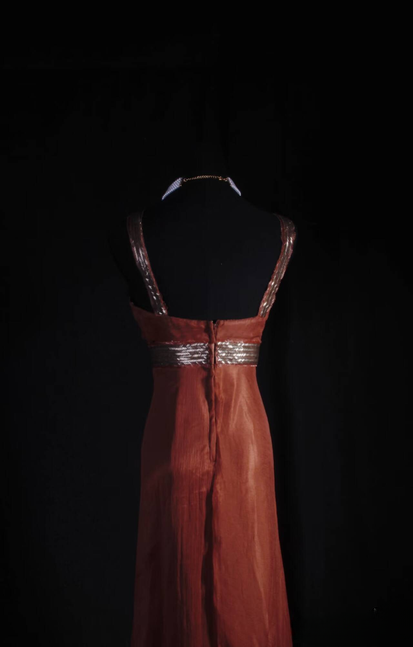Vintage Prom Dresses 90s Rust Red A Line Halter Beads Chiffon Long Party Dress Inspiration Senior Dance Graduation Dresses AU557
