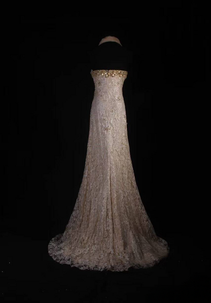 Vintage Prom Dresses 90s Mermaid Sweetheart Lace Gold Beads Long Party Dress Inspiration Senior Dance Graduation Dresses AU560