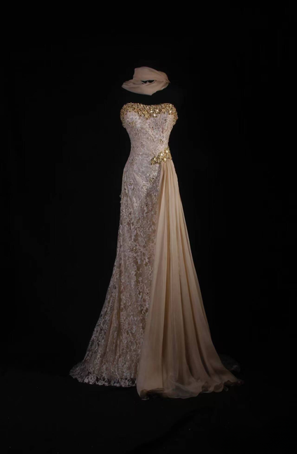 Vintage Prom Dresses 90s Mermaid Sweetheart Lace Gold Beads Long Party Dress Inspiration Senior Dance Graduation Dresses AU560