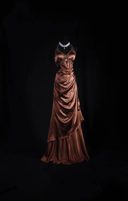 Vintage Ballkleider 90er Jahre A-Linie Neckholder Braun Perlen Satin Langes Partykleid Inspiration Senior Dance Graduation Dresses AU561