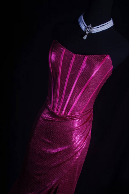 Vintage Mermaid Strapless Sequin Slit Long Prom Dresses Party Dress Princess Graduation Outfits For Women AU567