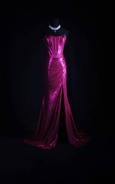 Vintage Mermaid Strapless Sequin Slit Long Prom Dresses Party Dress Princess Graduation Outfits For Women AU567