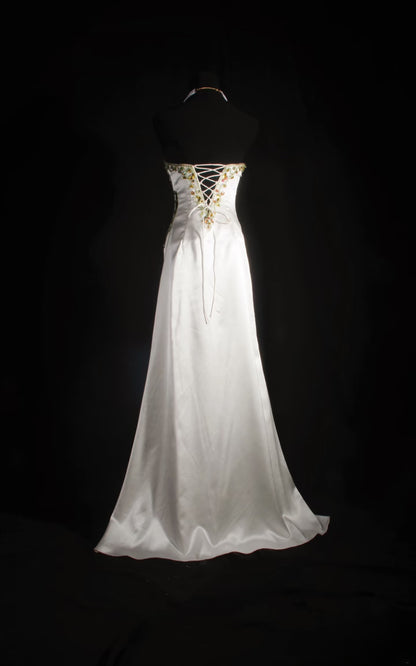Retro Mermaid Sweetheart Gold Beads White Satin Long Prom Dresses Party Dress Princess Graduation Outfits For Women AU569