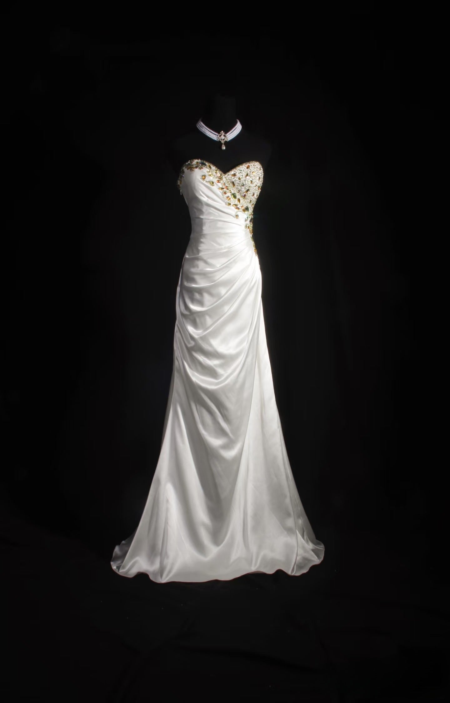 Retro Mermaid Sweetheart Gold Beads White Satin Long Prom Dresses Party Dress Princess Graduation Outfits For Women AU569
