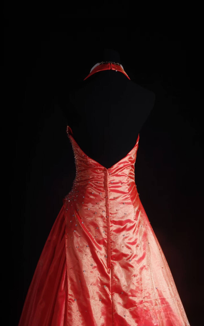 Retro Ball Gown Halter Satin Beads Long Prom Dresses Party Dress Graduation Outfits For Women AU584