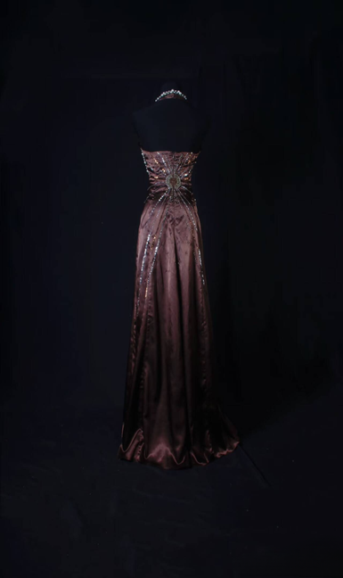 Vintage Ballkleider 1950er Retro Classy A Line Halfter Satin Braun Langes Partykleid Abschlussoutfit Für Frauen AU590