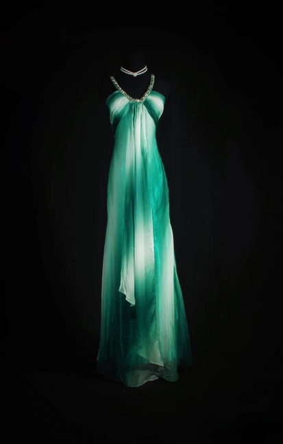 Retro A Line Halter Ombre Green Chiffon Beads Long Prom Dresses Party Dress Graduation Outfits For Women AU594