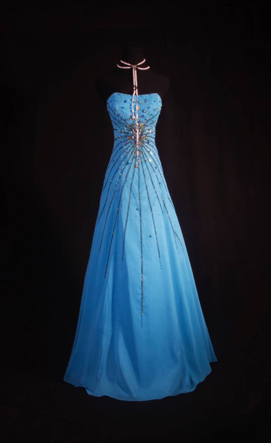 Vintage Ballkleider 1950er Retro Classy A-Linie Trägerloses Chiffon Blau Rückenfreies Langes Partykleid Abschluss-Outfit Für Frauen AU595