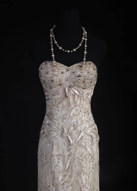 Retro Mermaid Sweetheart Sleeveless Silver Lace Beads Long Prom Dresses Party Dress Graduation Outfits For Women AU596