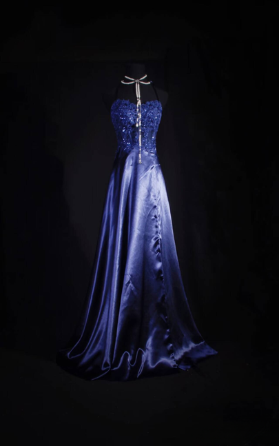 Vintage Ballkleider 1950er Retro Classy A-Linie Neckholder Marineblau Satin Spitze Langes Partykleid Abschlussoutfit Für Frauen AU597