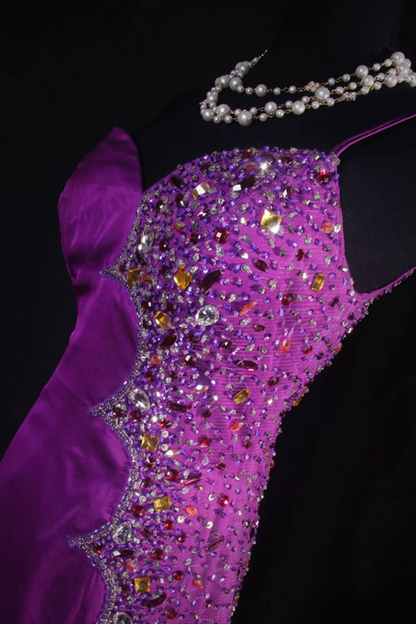 Retro Mermaid One Shoulder Chiffon Silver Beads Grape Long Prom Dresses Party Dress Graduation Outfits For Women AU599