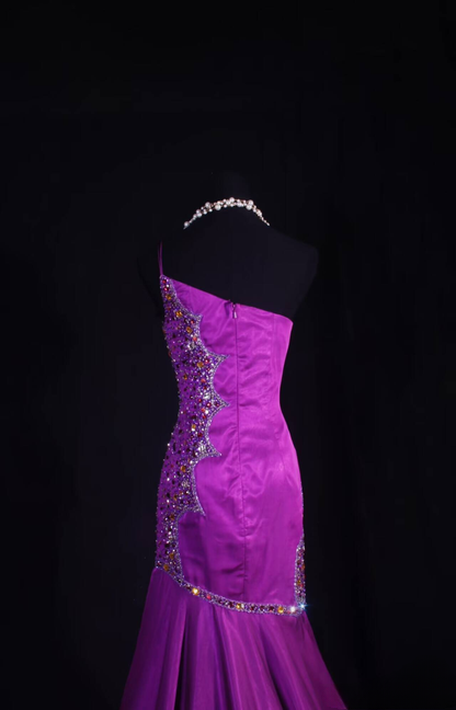 Retro Mermaid One Shoulder Chiffon Silver Beads Grape Long Prom Dresses Party Dress Graduation Outfits For Women AU599