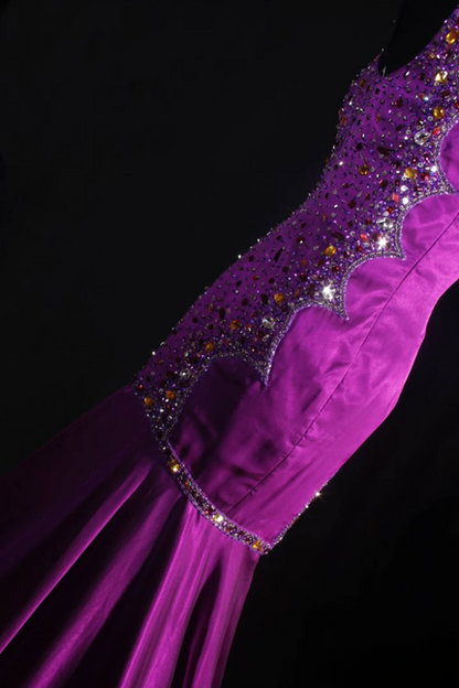 Retro Mermaid One Shoulder Chiffon Silver Beads Grape Long Prom Dresses Party Dress Graduation Outfits For Women AU599