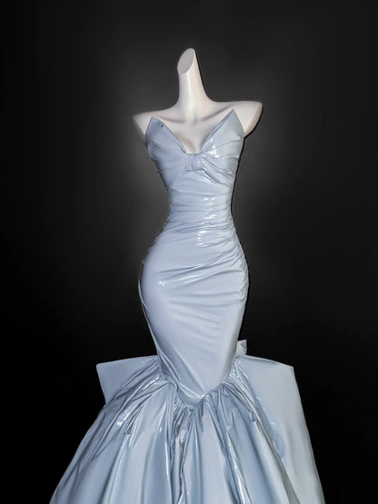 Elegant Mermaid Sweetheart Light Sky Blue Satin Prom Dresses Party Dress 16th Birthday Outfits Senior Graduation Dress AU667