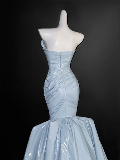 Elegant Mermaid Sweetheart Light Sky Blue Satin Prom Dresses Party Dress 16th Birthday Outfits Senior Graduation Dress AU667