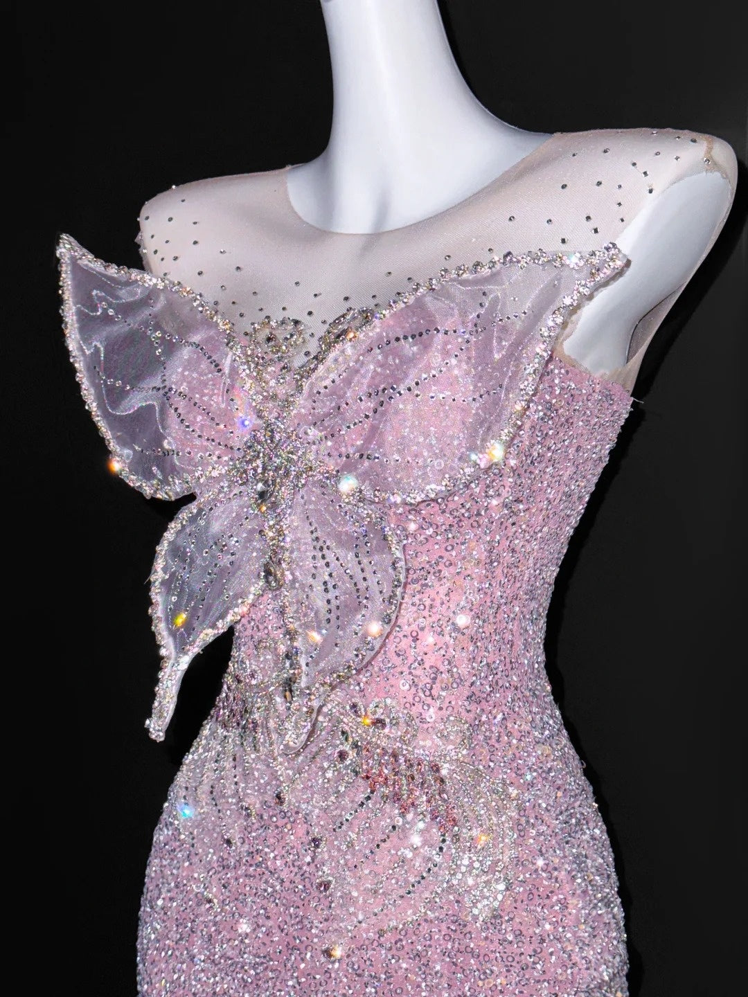 Elegant Mermaid Scoop Neck Pink Sequin Prom Dresses Party Dress 16th Birthday Outfits Senior Graduation Dress AU668