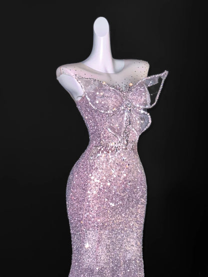 Elegant Mermaid Scoop Neck Pink Sequin Prom Dresses Party Dress 16th Birthday Outfits Senior Graduation Dress AU668