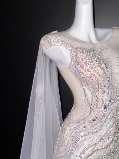Romantic Mermaid Scoop Neck Sequin Prom Dresses Long Party Dress 21st Birthday Outfit Graduation Dress AU670