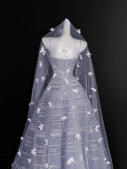 Vintage Ball Gown Spaghetti Straps Tulle Sequins Prom Dresses Long Party Dress 18th Birthday Outfit Graduation Dress AU671