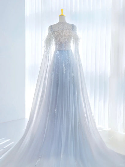 Romantic A Line V Neck Tulle Prom Dresses Long Party Dress 21st Birthday Outfit Graduation Dress AU817