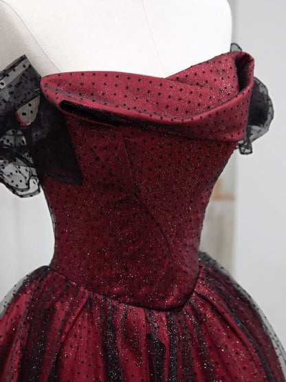 Classy Ball Gown Off The Shoulder Burgundy Black Tulle Prom Dresses Long Party Dress 18th Birthday Outfit Senior High School Dance Dress AU827